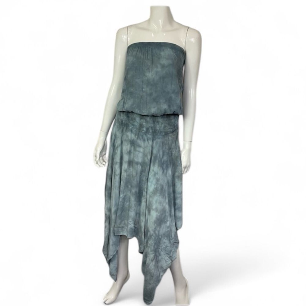 Blue Life Women’s Blue Gray Tie Dye Asymmetrical Strapless Maxi Dress Size M